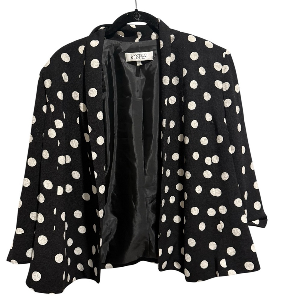 🖤 Kasper Polka Dot Shawl-Collar Swing Jacket — Size 10 - Picture 2 of 5